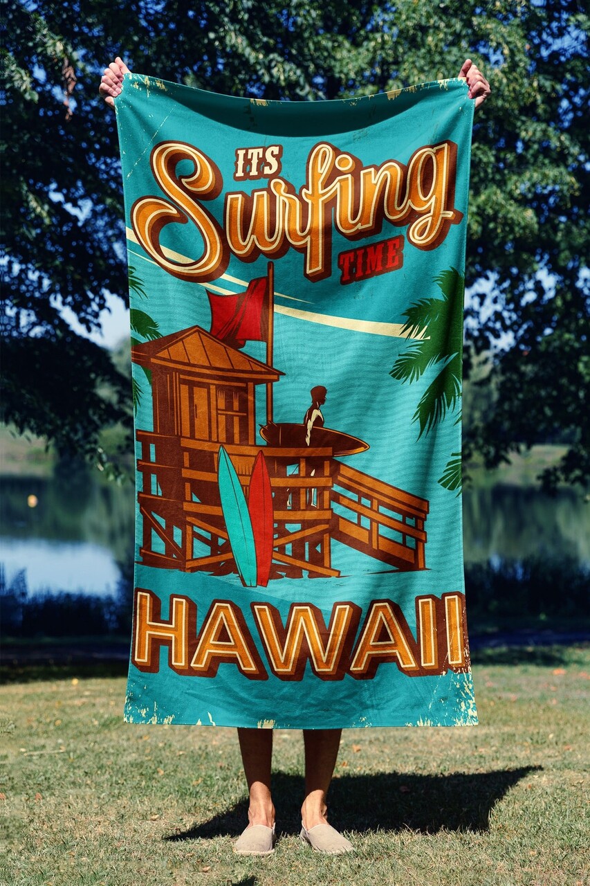 Prosop de plaja, L'essentiel Maison, Surfing Time Hawaii 70, 70x130 cm, Multicolor - imagine 7